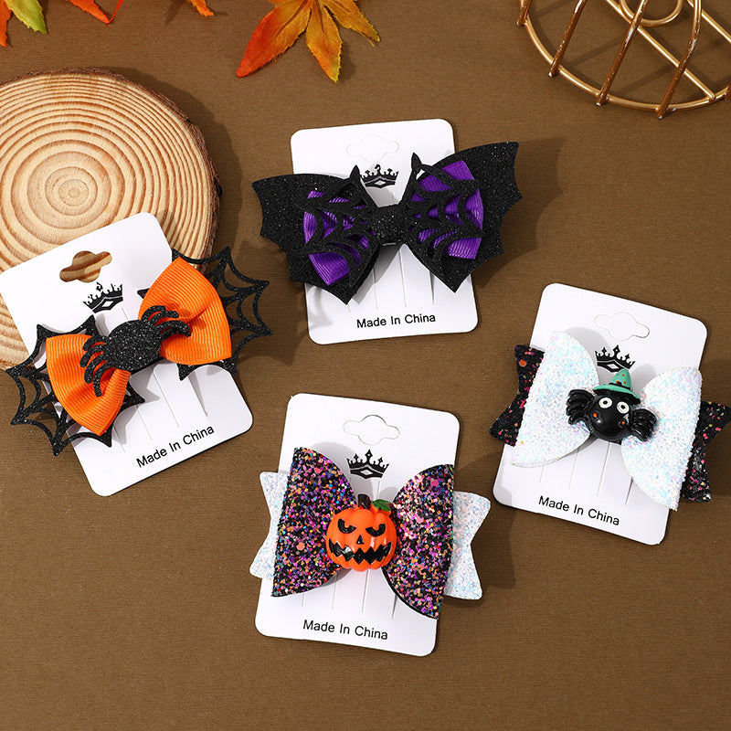 Halloween Hair Barrettes - Spooky Ghost, Pumpkin & Spider Hair Clips