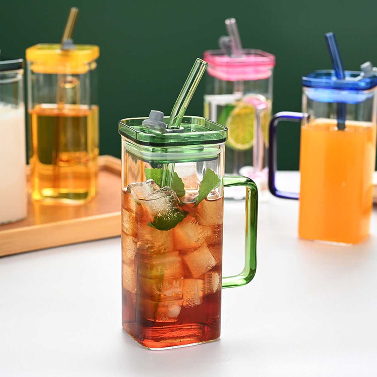 6-Piece High Borosilicate Glass Straw Cup Set - 6 Colors