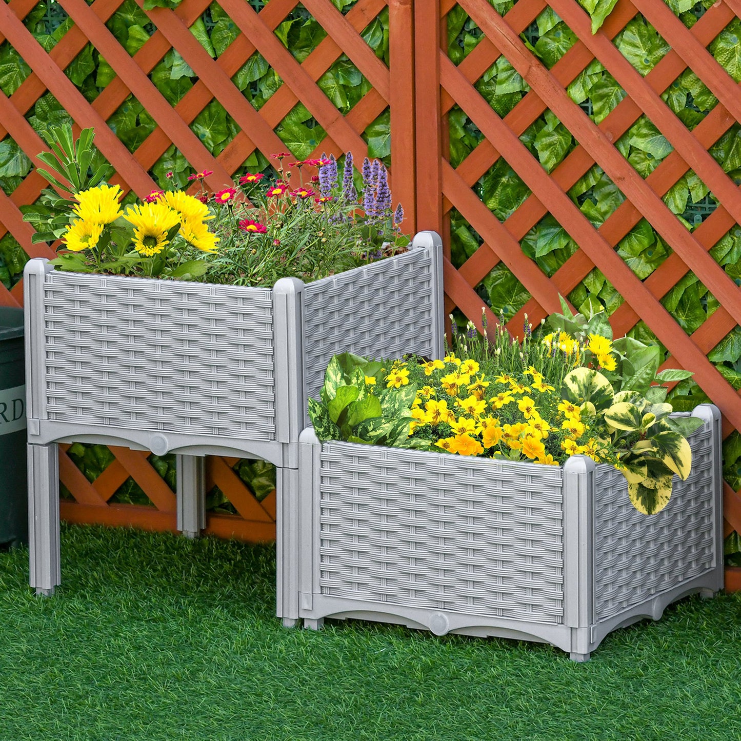 2-Piece Self-Watering Raised Garden Bed with Legs - Gray