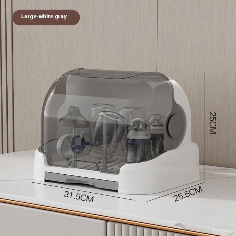 Baby Tableware Storage Box with Draining Rack Dustproof Cover Multi-Size