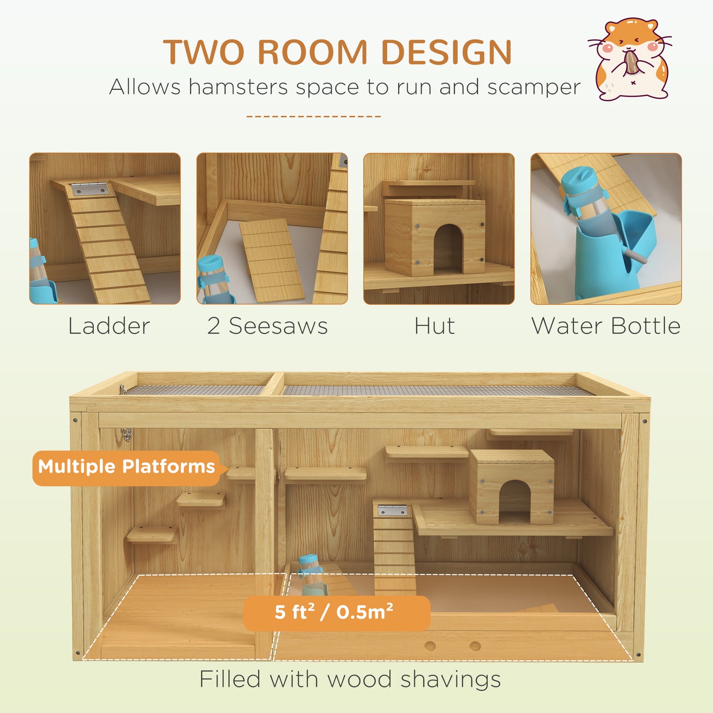 Large Wooden Hamster Cage with Pull-Out Tray & Multi-Level Accessories