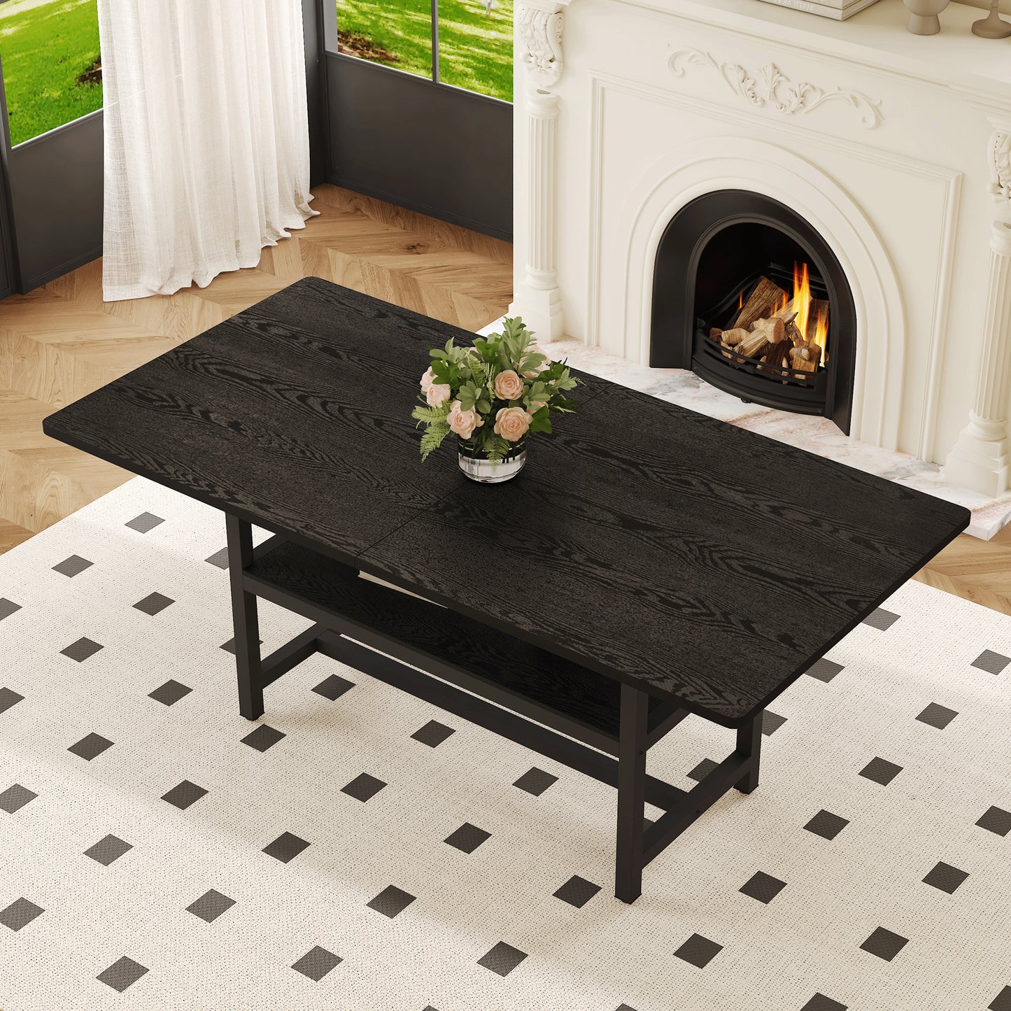 A 71 X35.4 Inch Dining Table With Tabletop Cleverly Pieced Together