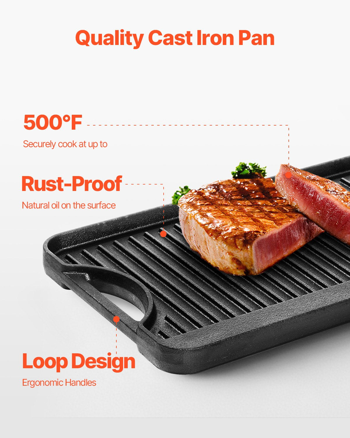 20x10in Cast Iron Reversible Grill & Griddle Pan - Black