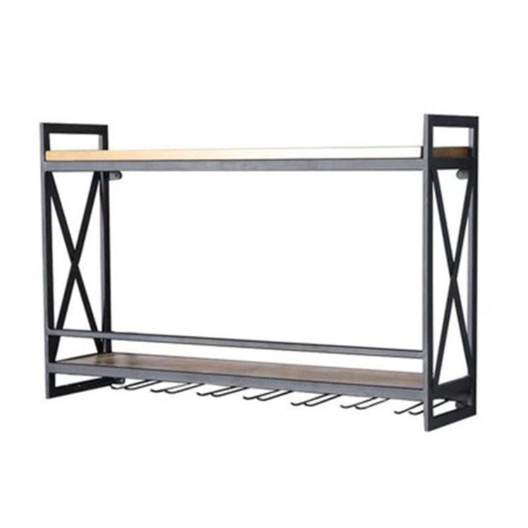 Solid Wood Wall-Mounted Wine Rack - Black, 60x20x53cm Home Storage