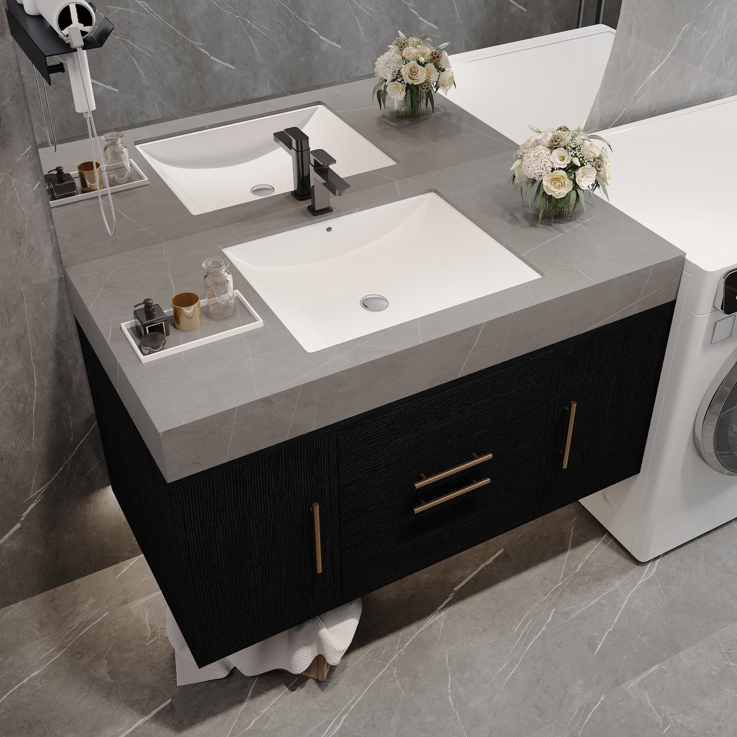 39.4-Inch Contemporary Floating Bathroom Vanity with Marble Top