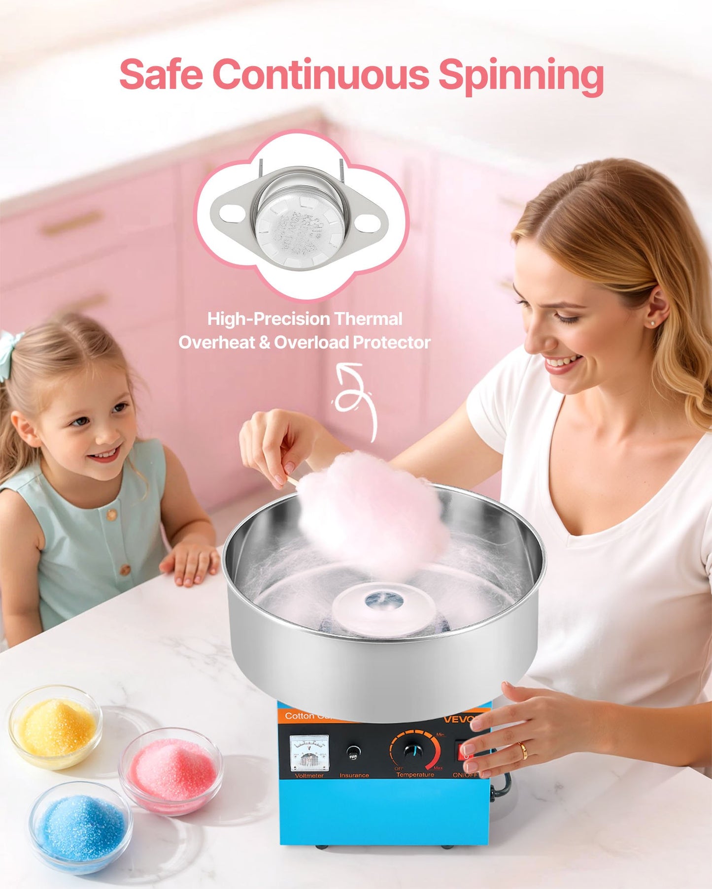 Electric Cotton Candy Machine with Stainless Steel Body and Blue Finish
