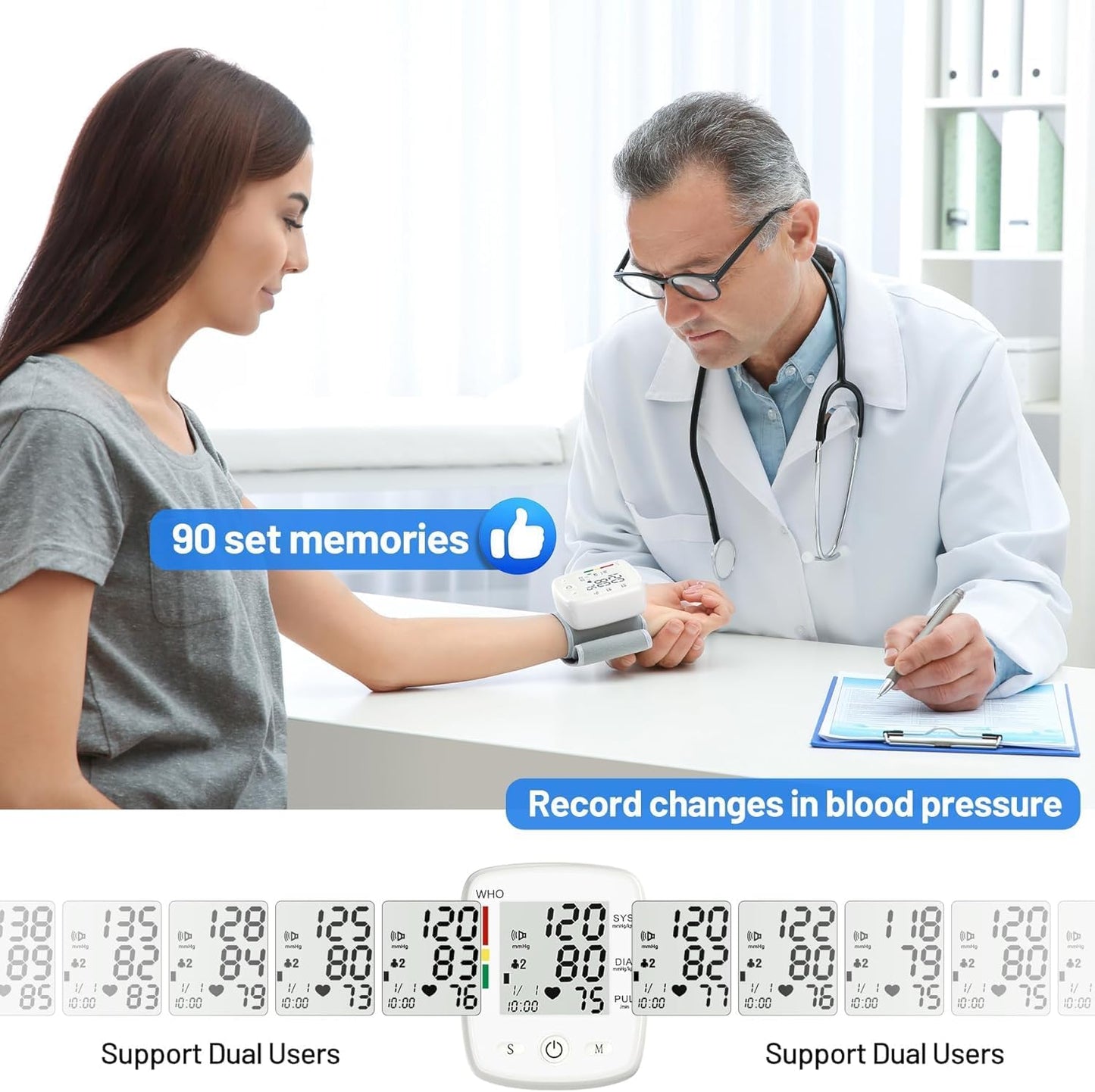 Automatic Wrist Blood Pressure Monitor - Rechargeable Voice Broadcast Cuff