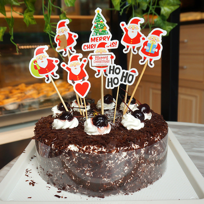 9 Piece Cartoon Santa Cake Decoration Set - Christmas Cake Toppers & Card