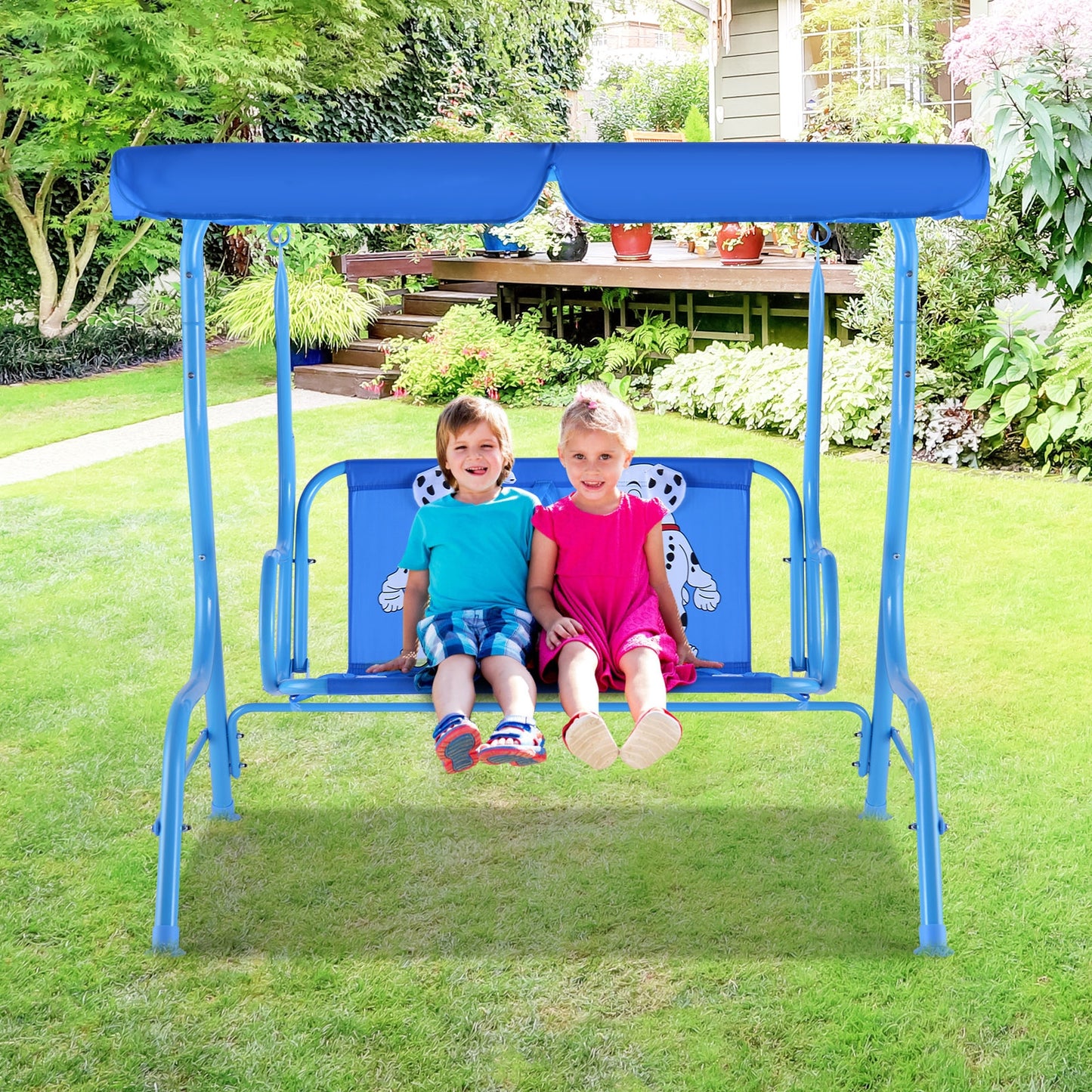Outdoor Kids Swing Bench with Adjustable Canopy - 2 Seats