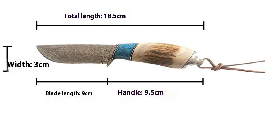 Turquoise Antler Handle Damascus Steel Kitchen Knife - Straight & Horse Variants