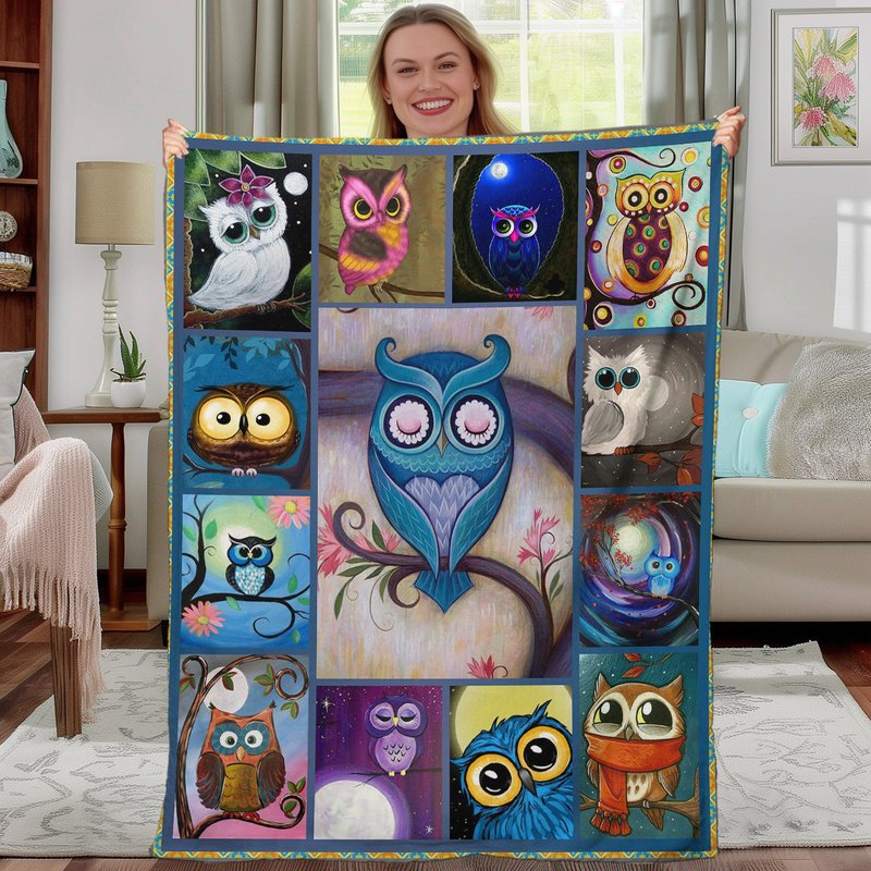 Multicolor Flannel Owl Pattern Blanket for Outdoor, Home & Travel Use