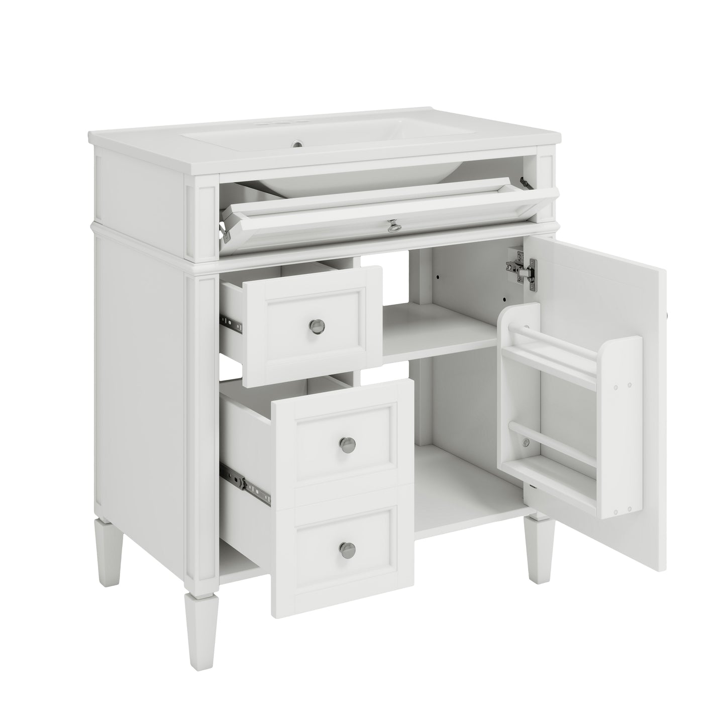 30'' Modern Bathroom Vanity with Sink & Storage - White
