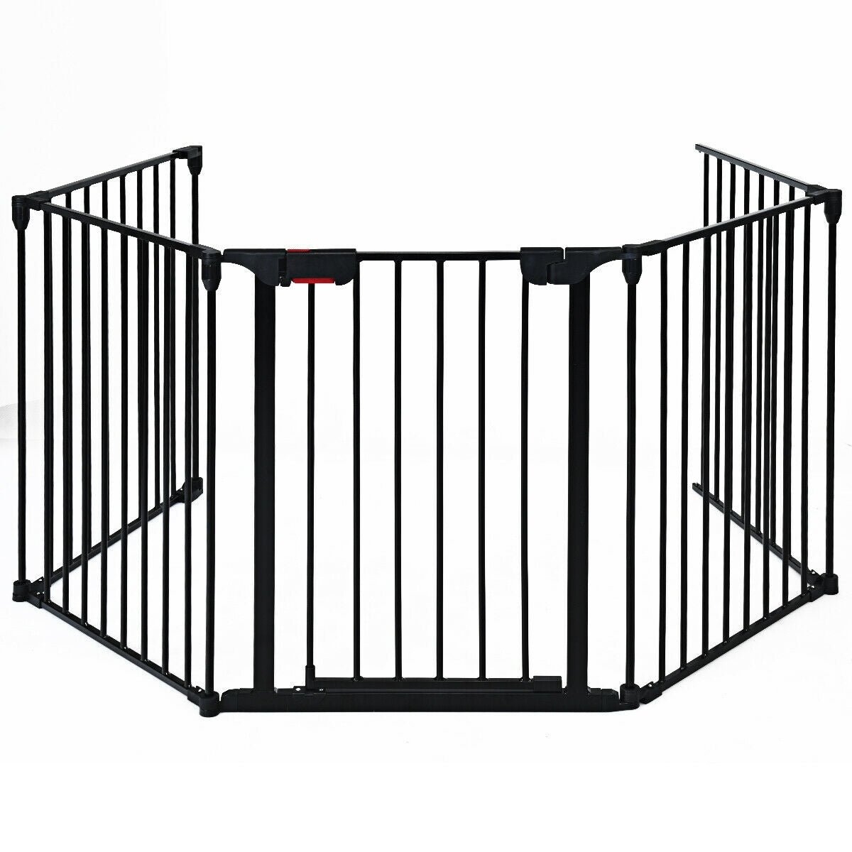 5-Panel Adjustable Metal Fireplace Fence - Black, 115 Inch Length