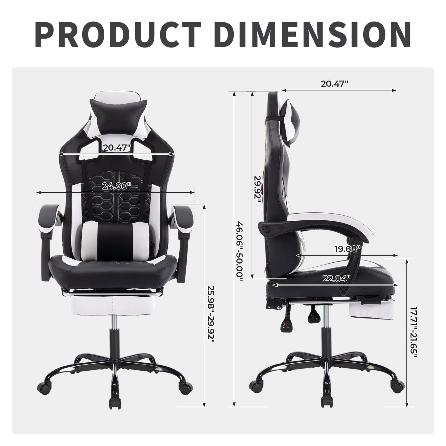 Ergonomic Gaming Chair with Massage & Footrest - Black & White