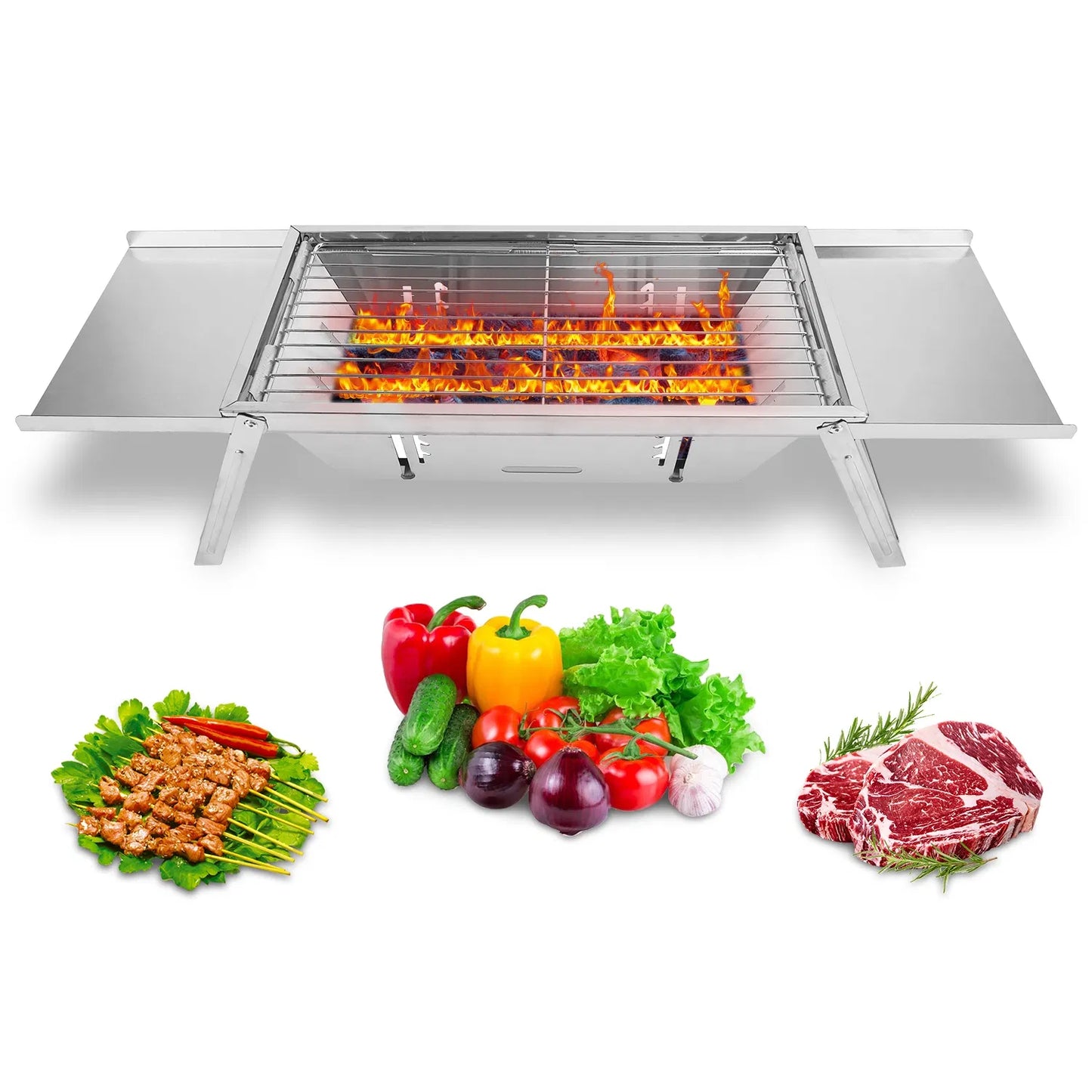 3-in-1 Portable Charcoal Grill & Fire Pit - Stainless Steel