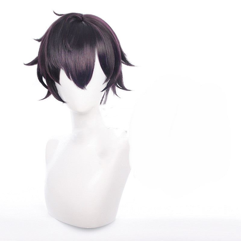 Men's Short Anime Cosplay Wig - Reverse Dark Purple Synthetic Hair
