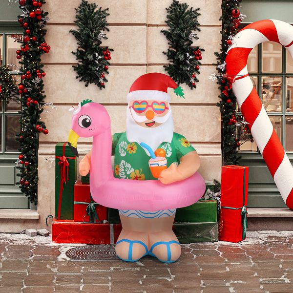 5.9 FT Inflatable Hawaii Santa Claus Decoration with LED Lights