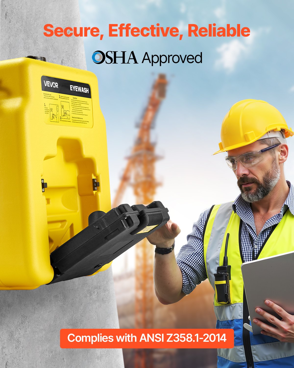 Portable Emergency Eyewash Station - 14-Gal OSHA Approved, Yellow