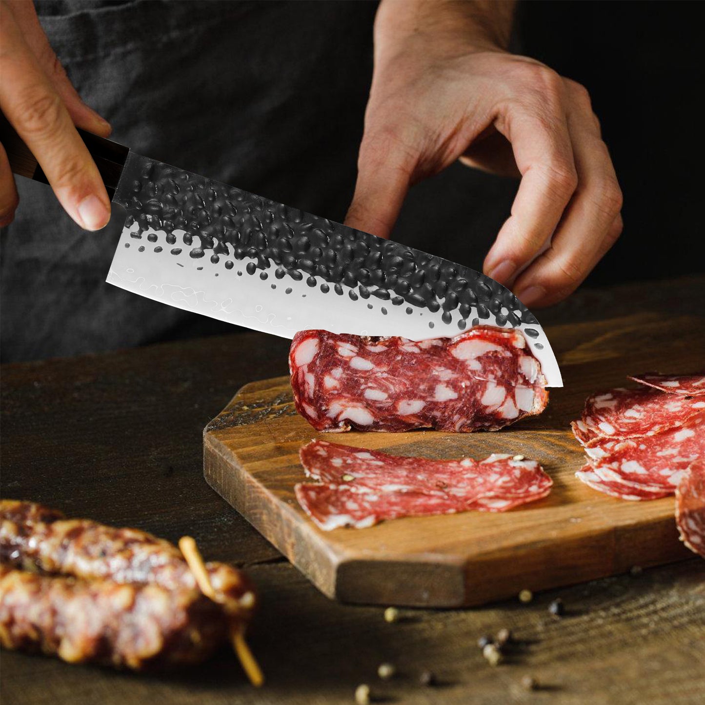 Professional Japanese Santoku Knife - 9Cr18Mov Blade, Rosewood Handle