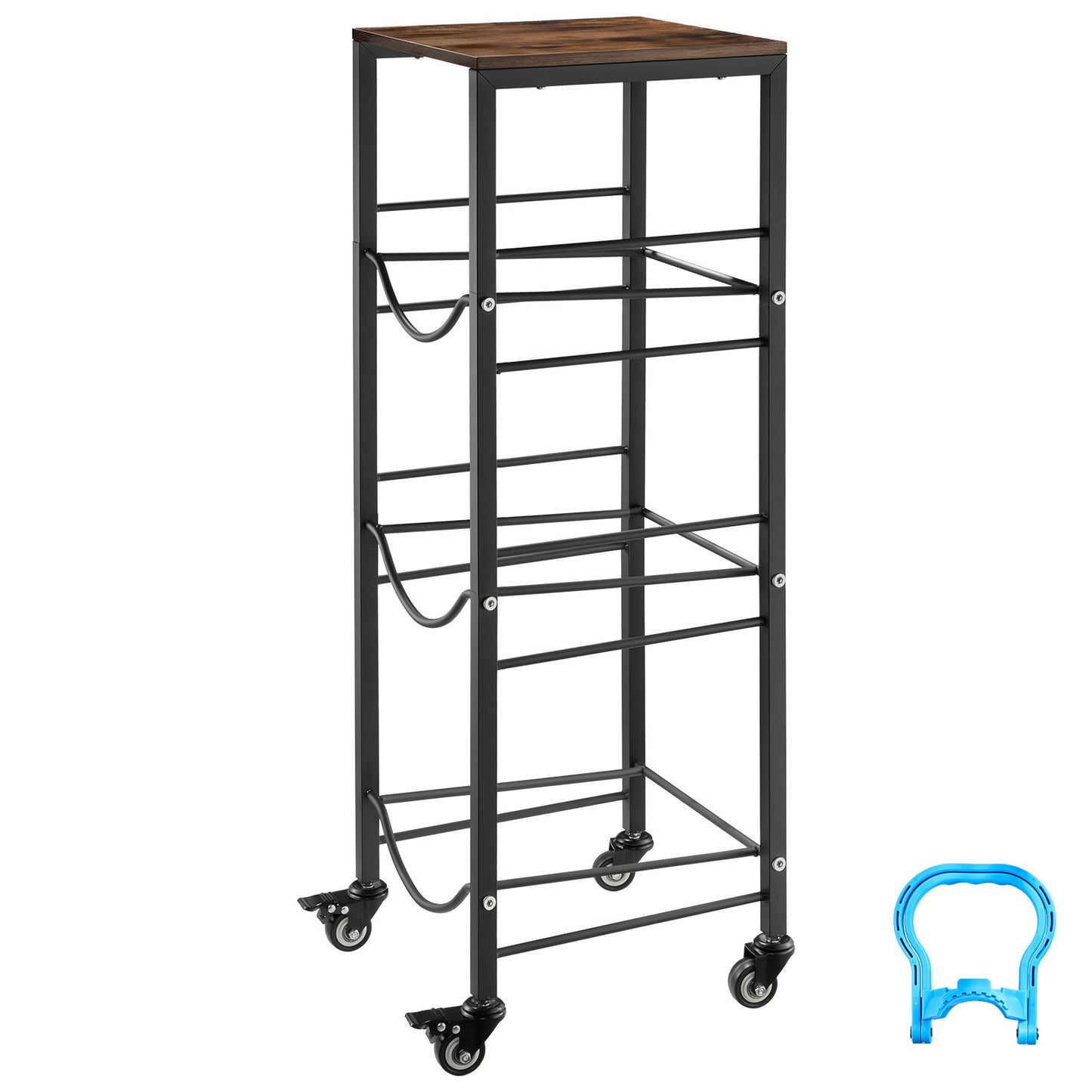 Heavy Duty Water Jug Holder Rack with 4 Tiers for 3 and 5 Gallon Bottles, Casters, Kitchen & Office Storage