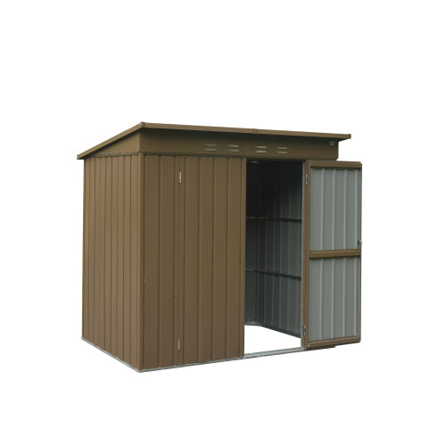 6x4 FT Metal Outdoor Storage Shed Waterproof Garden Tool & Bike Storage with Lockable Double Doors - Brown