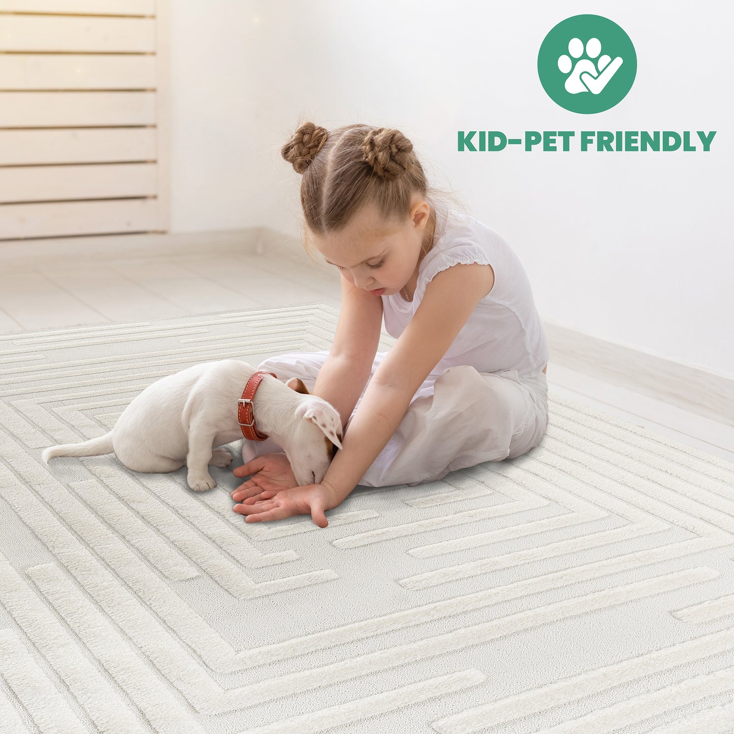 Step Collection High-Low Striped Cream Indoor Area Rug, 2'x3',
