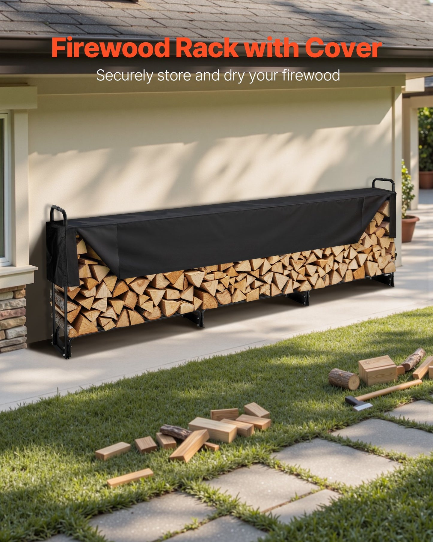 Heavy Duty Firewood Rack with Cover - 12.7FT Outdoor Log Storage for Patio & Fireplace