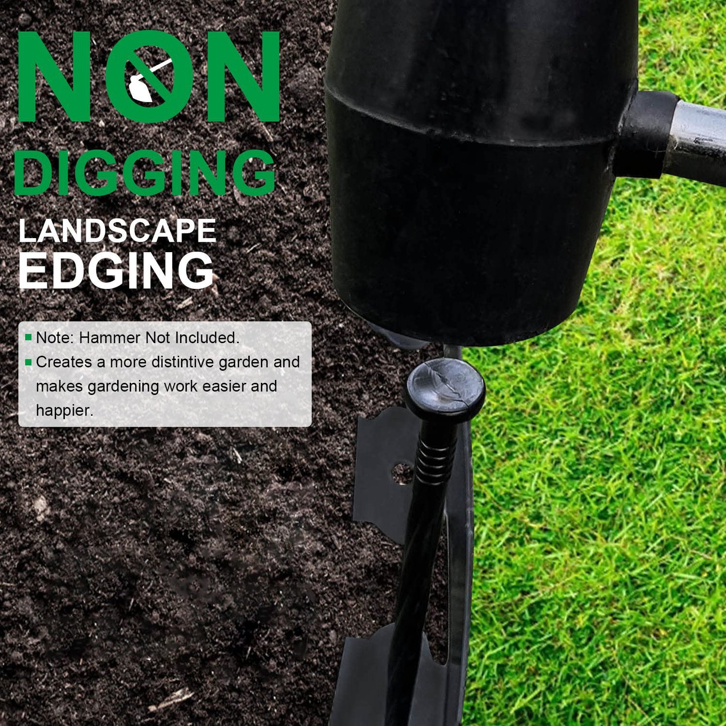 Non-Digging Plastic Garden Edging Kit with Stakes - Landscape Border for Lawn & Flower Beds