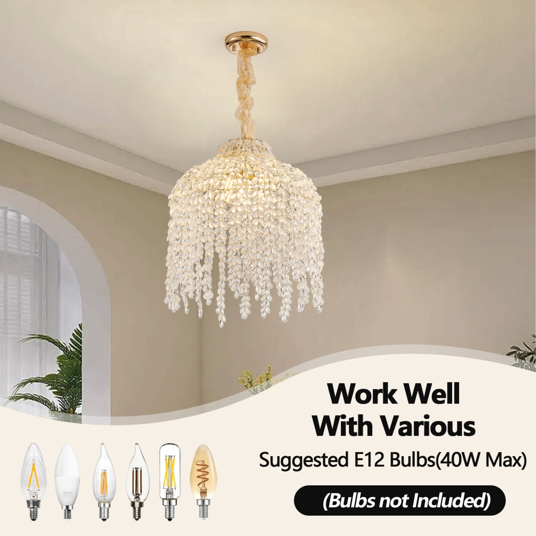16 Inch Crystal Pendant Light Chandelier with Waterfall Design & Gold Finish