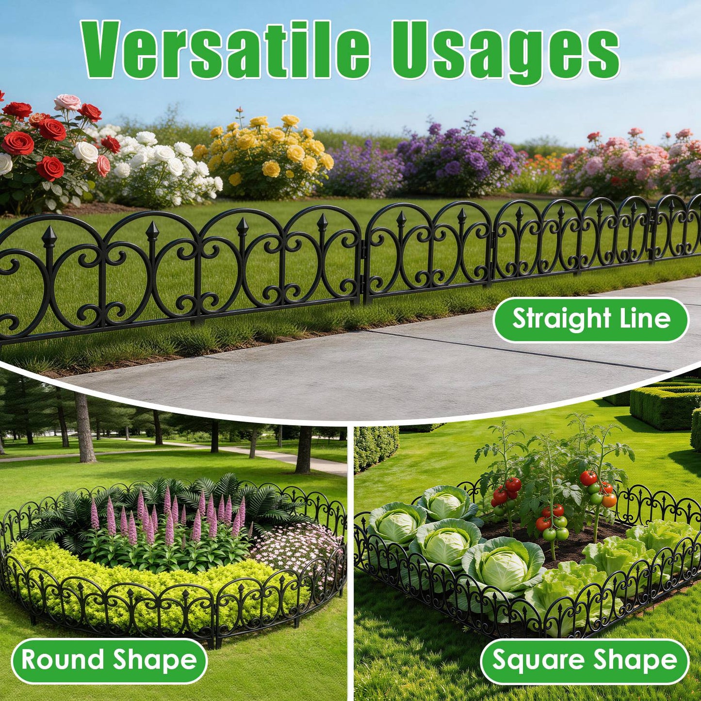Garden Fence Panels 10 Pack Decorative Lawn Edging Border with Gloves, No-Dig Landscape Fencing, 19.3FT