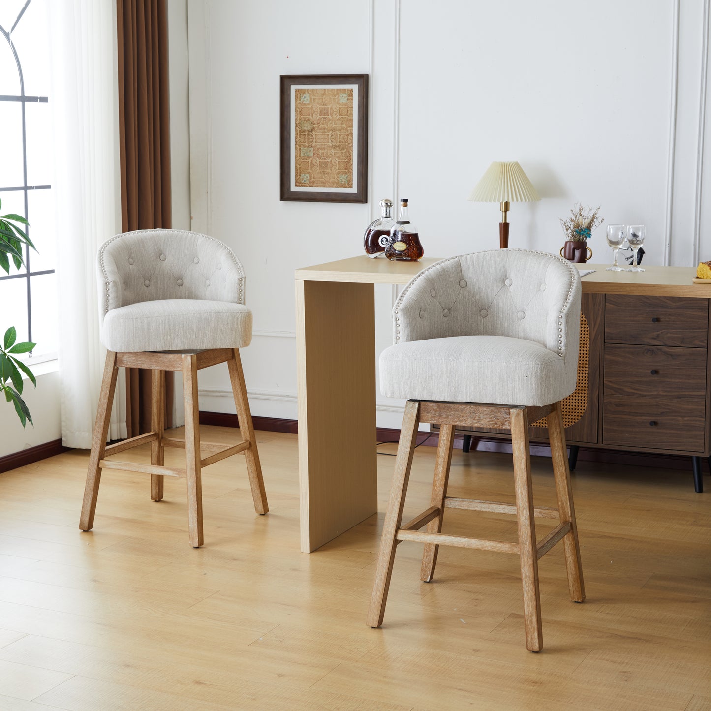 33.25 Swivel Counter Stools Set Of 2, Upholstered Height Bar With