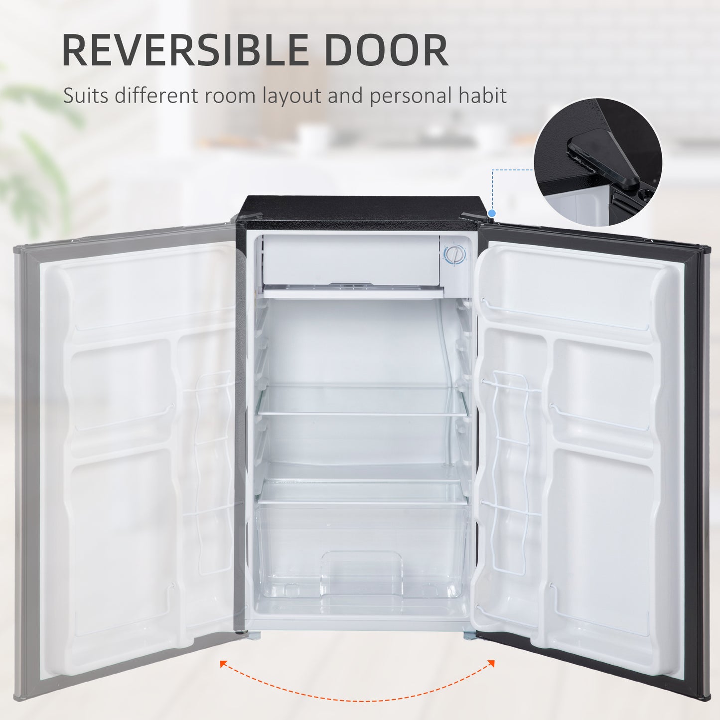 Mini Fridge with Freezer - Compact 3.2 Cu Ft Cooler, Adjustable Thermostat, Reversible Door, Silver