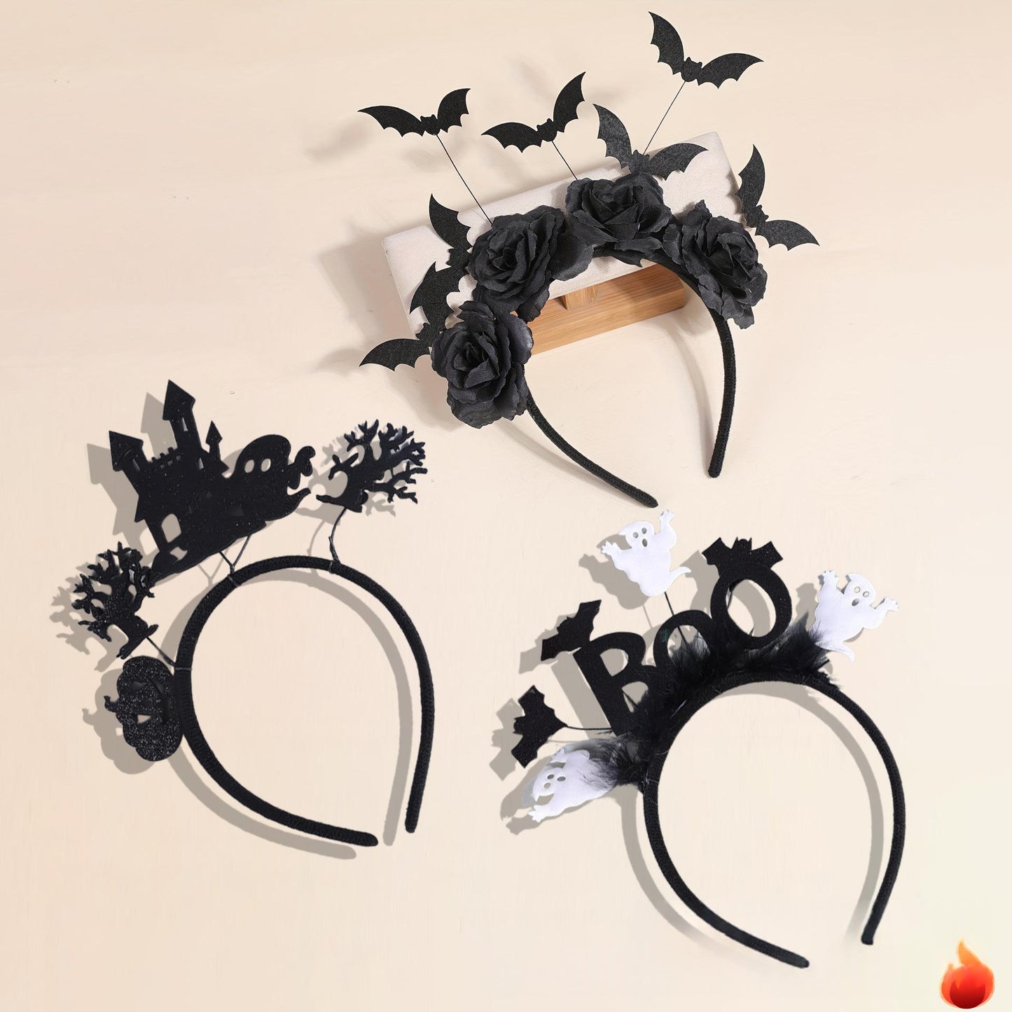 Dark Style Ghost Bat Headband with Feather and Bat Flower Design - Unisex Hair Accessory