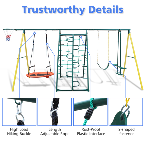 Metal Swing Set for Kids with Safety Belt - Multicolor