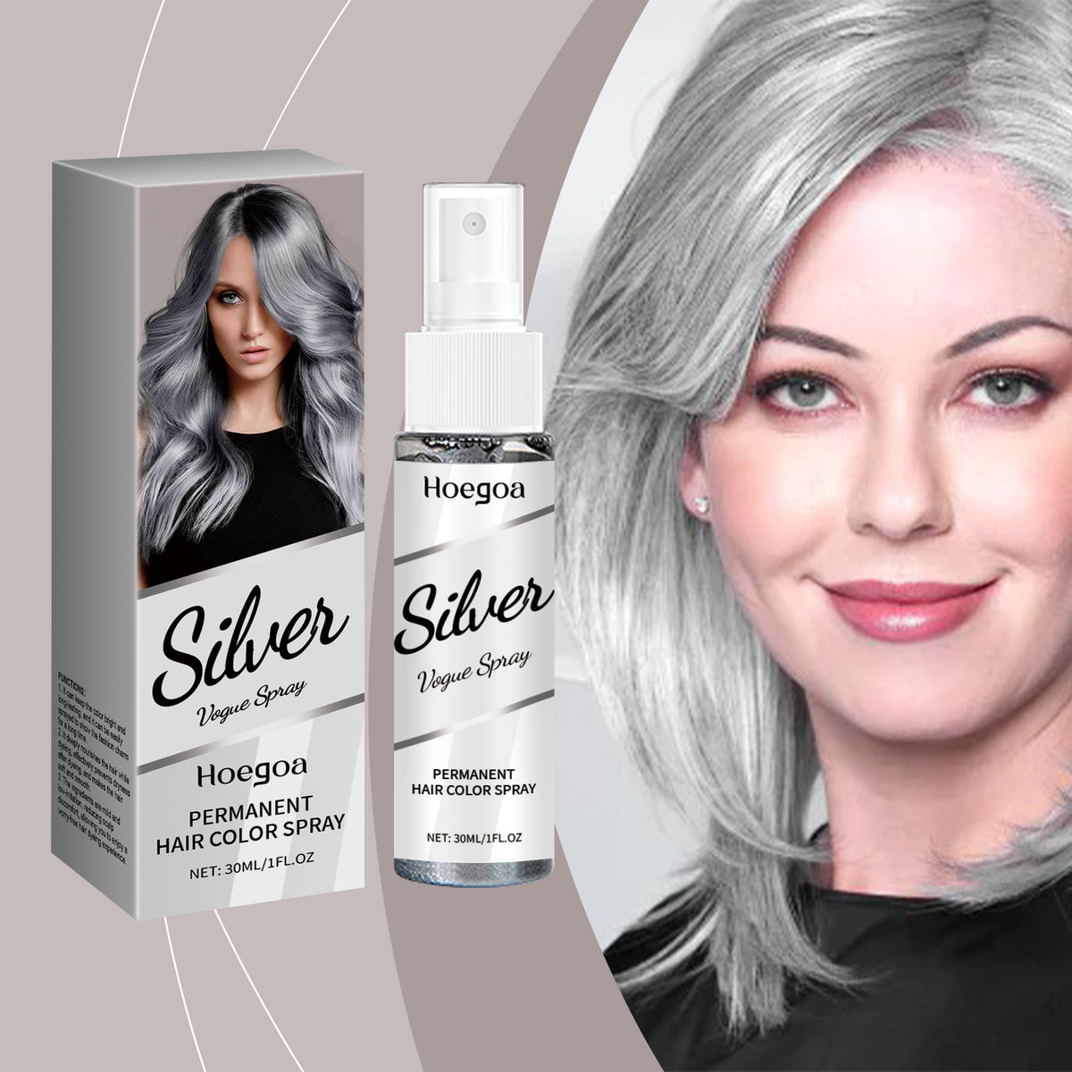 Silver Gray Hair Dye Spray 30ml for Temporary Hair Coloring
