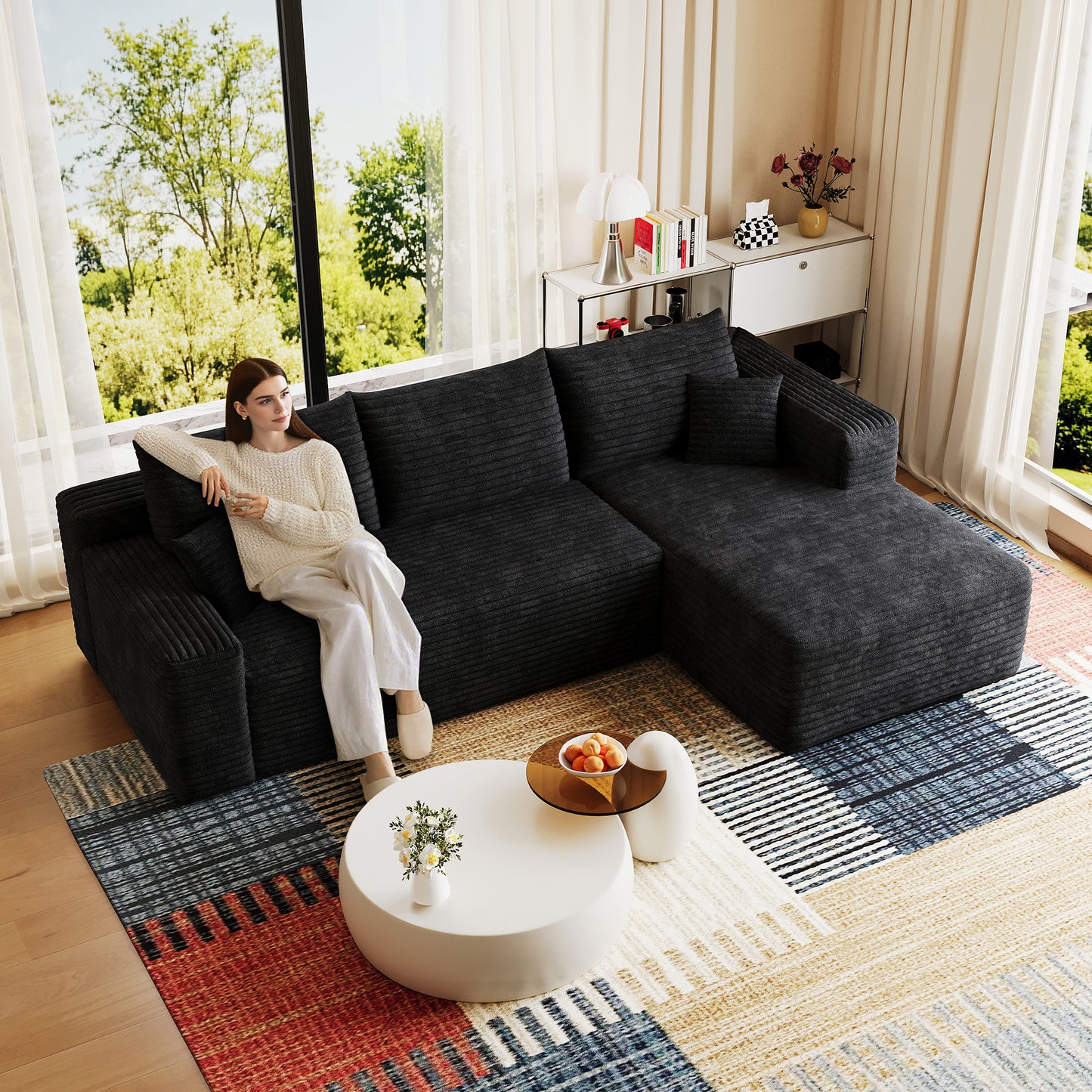 95" Cloud Sectional Sofa - Modern U-Shaped Couch in Black
