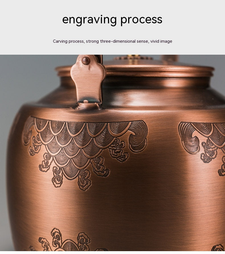 Copper Tea Brewing Pot with Manual Mechanism Antique Style Kitchen Water Kettle