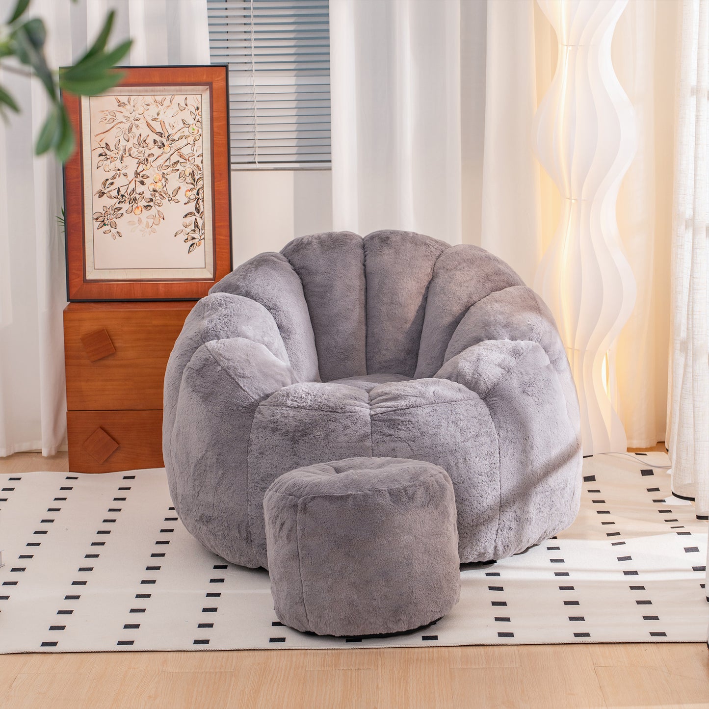 Oversized Faux Fur Bean Bag Chair for Adults & Kids - Gray