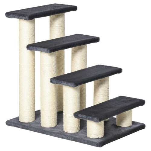 Gray Cat Tree with 4 Steps for High Beds and Couches - Indoor Climbing & Scratching Post