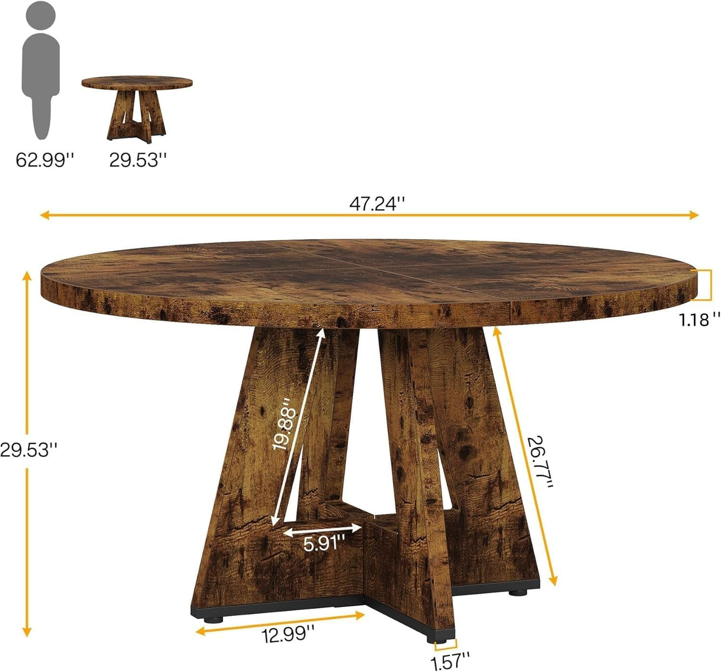 Rustic Brown Round Coffee Table - Farmhouse Design, 47-Inch