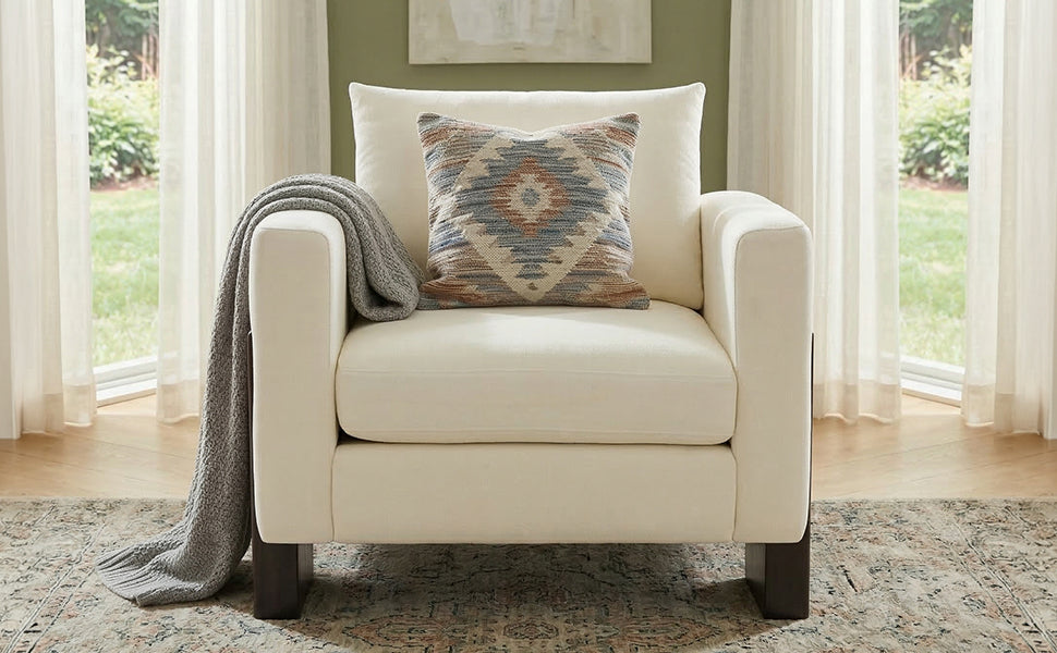 Beige Modern Accent Chair - Stylish Club Armchair with Rubberwood Legs