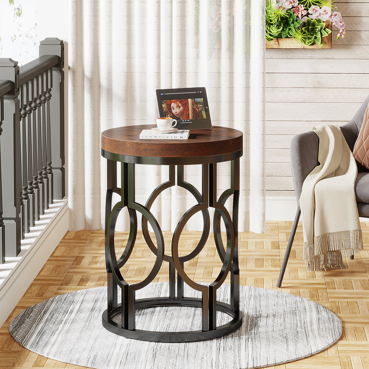 Industrial Metal Openwork Side Table - Modern Minimalist Home Decor 45x45x60cm Beige