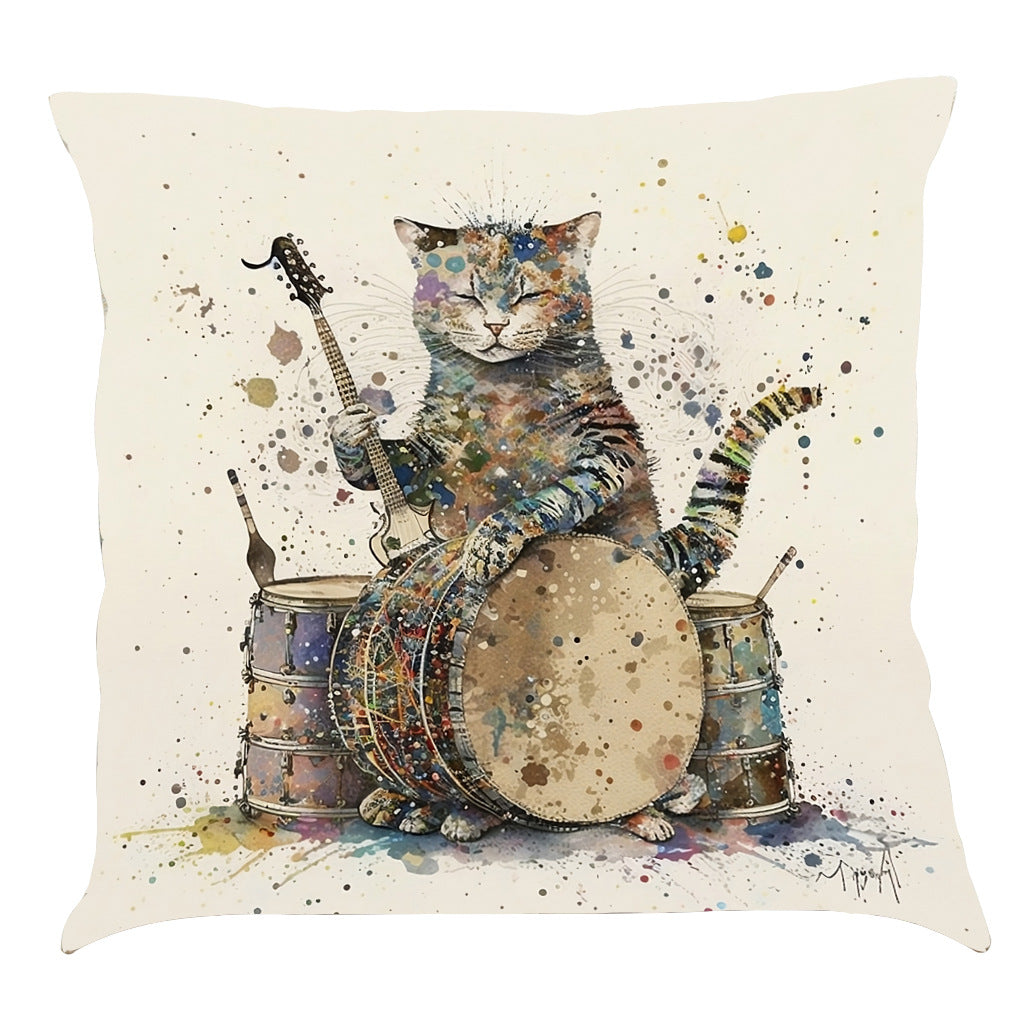 Musical Cats Printed Cotton Linen Pillowcase - Home Decor & Bedding