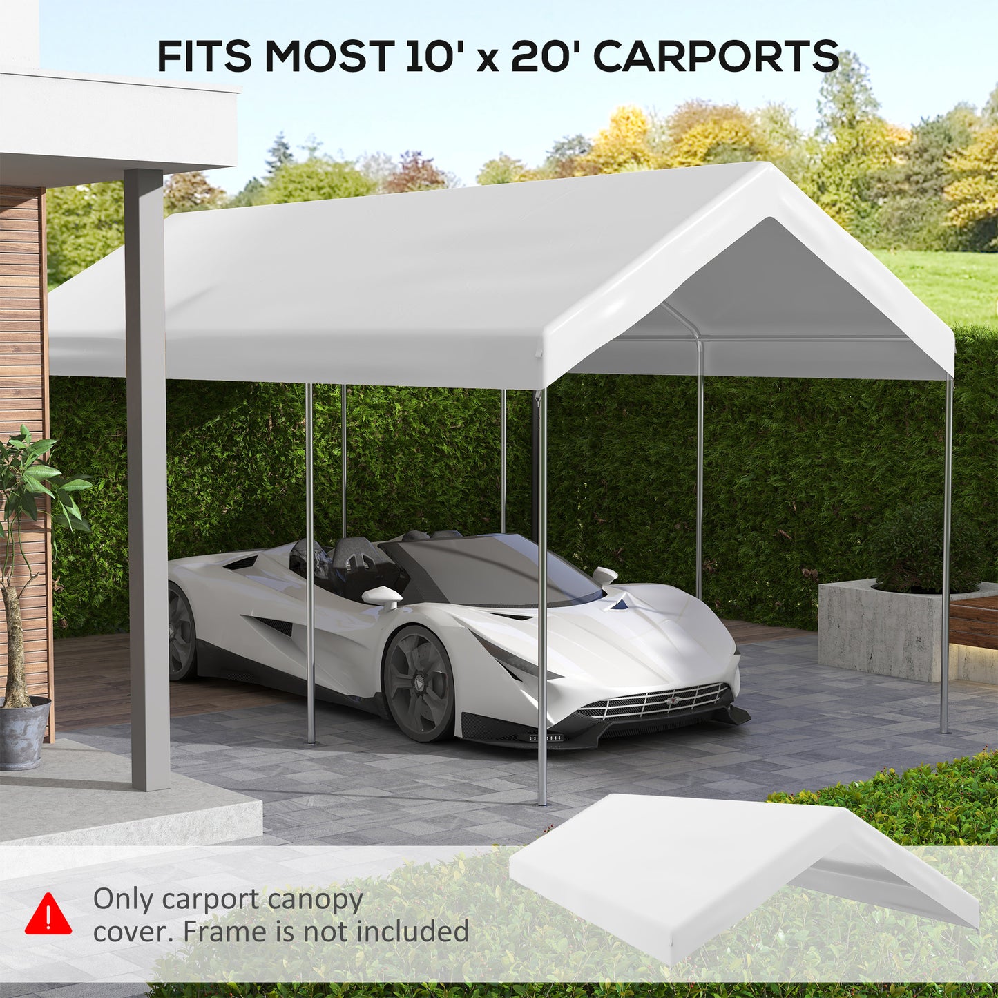 19.7' x 9.7' Carport Canopy Replacement Cover with Bungee Cords - White