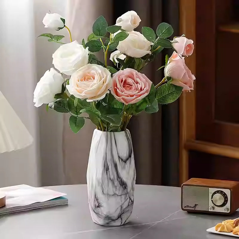 Minimalist Marble Pattern Ceramic Vase for Flower Arrangements - Modern Tabletop Decor