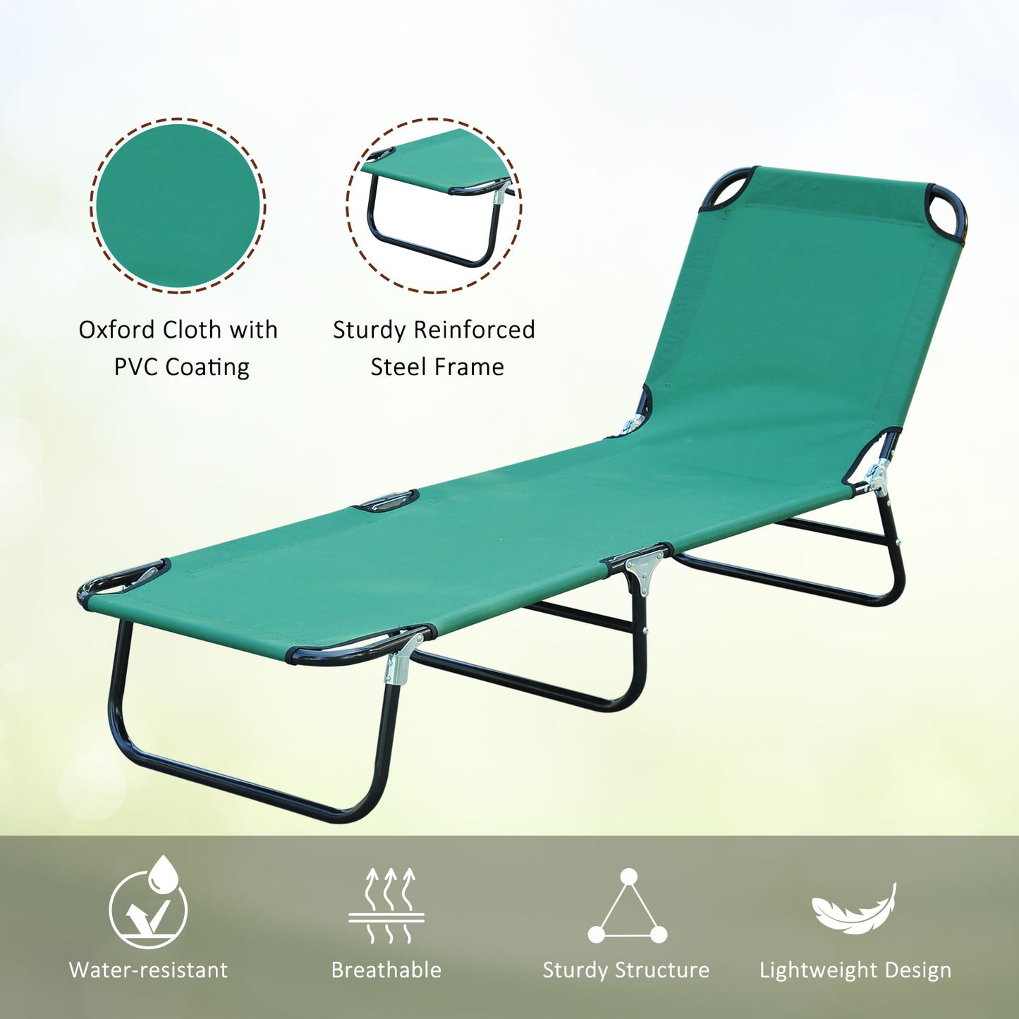 Folding Patio Lounge Chair - 5-Level Adjustable Backrest in Green