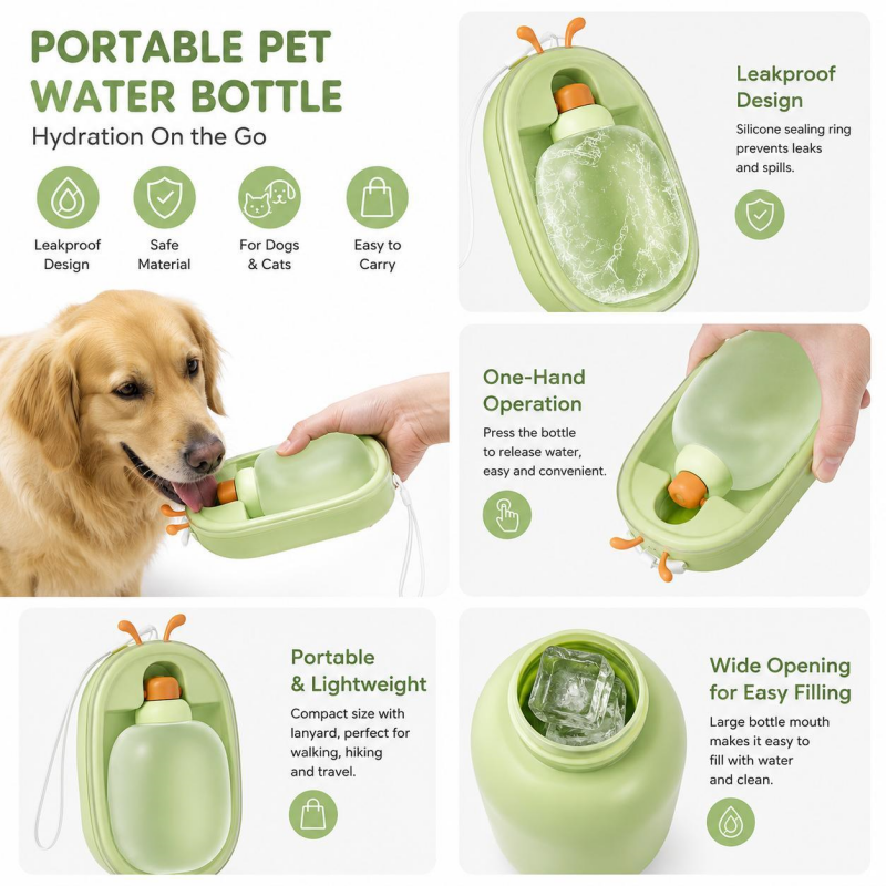 Portable Pet Water Bottle with Antlers, Leakproof Travel Cup for Dogs & Cats