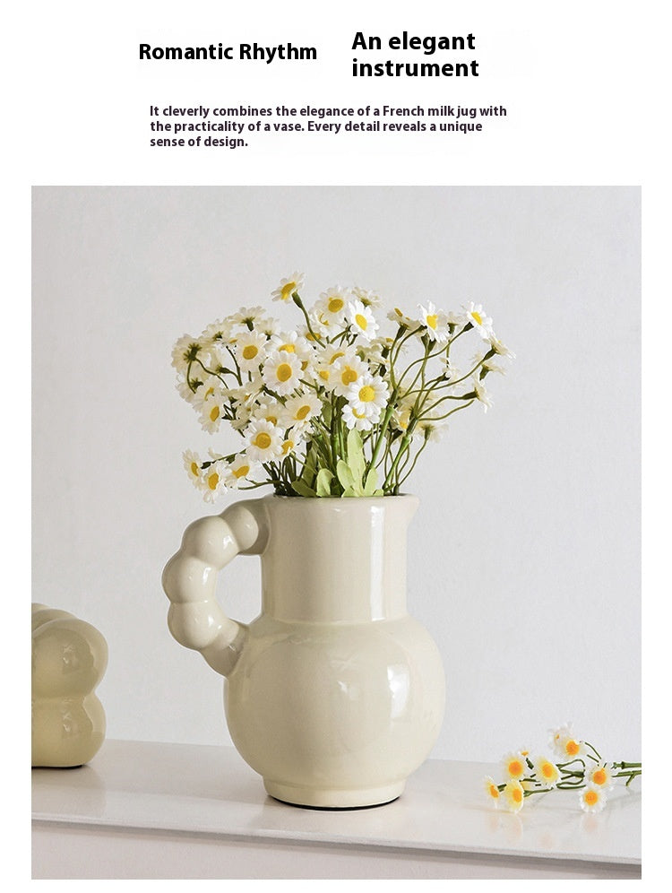 French Ceramic Vase Set - Cream, Black, and Beige Decorative Flowers & Tulips
