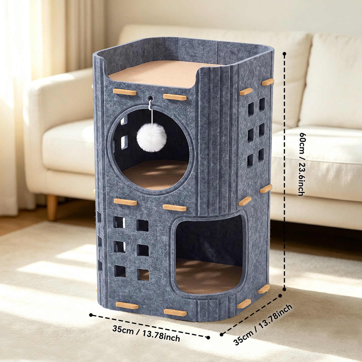 Grey Two-Story Pet House - Hole-Shaped Design for Small Pets
