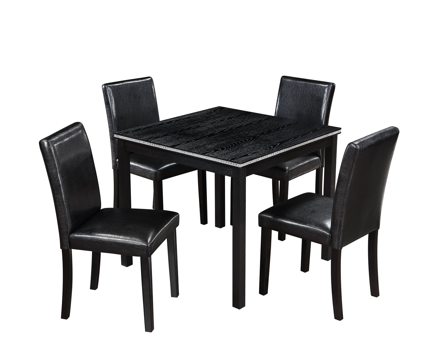 5-Piece Black Wooden Dining Table Set with Upholstered Chairs